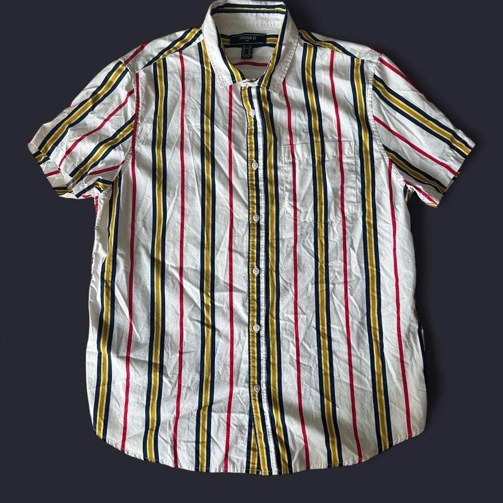 Forever 21 Men’s Vertical Striped Short Sleeve Shirt - Size XL